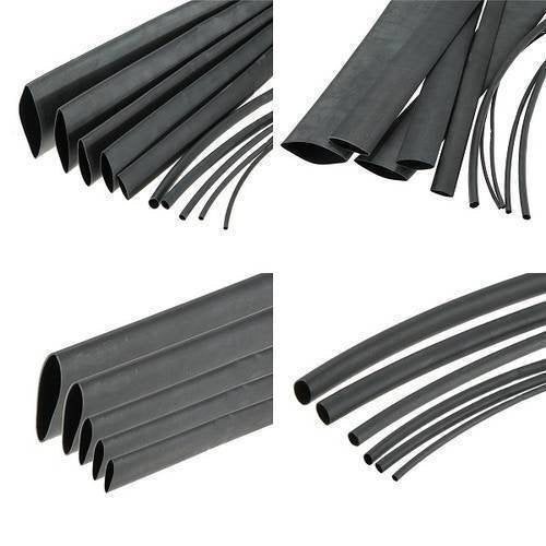 18mm Heat Shrink Sleeve 1 meter - shown as a collection of black, flexible, tubular sleeves in various diameters arranged in different orientations.