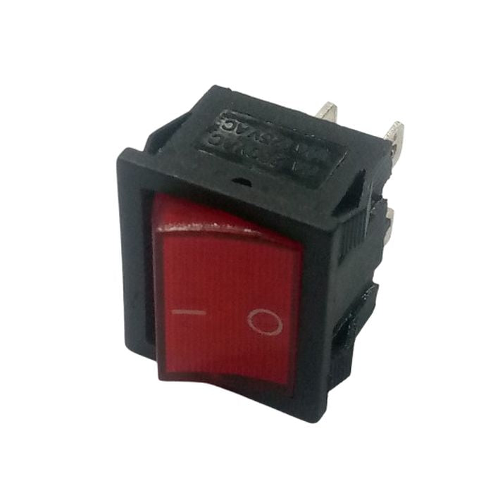 19MMX22MM 2 Position Rocker Switch 4 Legs - a black rectangular housing with a red rocker button marked with a dash and a circle symbol.