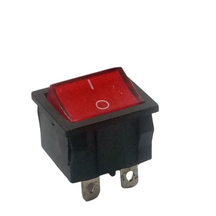 19MMX22MM 2 Position Rocker Switch 4 Legs - a rectangular black switch with a red actuator featuring a white "I" and "O" symbol and four metal terminals.