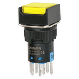 220v Push Button Switch Square Cap No Nc Latching/momentary Led Lamp yellow Light 16mm Dpdt 8 Pin
