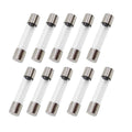 1A Fast Blow Fuse 1 Amp 250V Glass Fuse 6x30mm - shown as a collection of ten identical cylindrical glass fuses with metal end caps arranged in two rows.