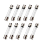 1A Fast Blow Fuse 1 Amp 250V Glass Fuse 6x30mm - shown as a collection of ten identical cylindrical glass fuses with metal end caps arranged in two rows.