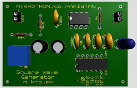 1Hz–100kHz 555 Timer Square Wave Generator Module With PWM - a green circuit board with an 8-pin IC, a blue potentiometer, and a blue LED.