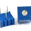 1k 3386 Single Turn Variable Potentiometer - shown as two blue, square-shaped electronic components with three metal pins and a white adjustment screw.
