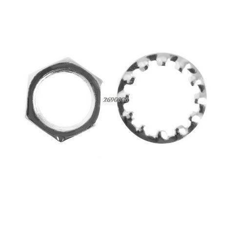 1k Multiturn Potentiometer 1k Ohm 2W Bourns Pot 3590S-2-102L - a silver metal hexagonal nut and a matching internal-tooth star washer.