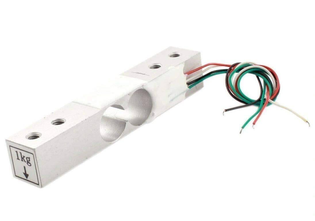 1kg Range Weighing Sensor Load Cell Sensor For Electronic Yzc-131 - a silver metal bar with two circular cutouts and four multi-coloured wires.