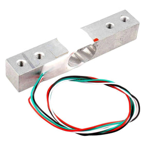 1kg Range Weighing Sensor Load Cell Sensor For Electronic Yzc-131 - a silver rectangular metal bar with a central cutout and four attached colored wires.