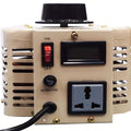 1kVA Variac Tdgc2 Single Phase Manual Voltage Regulator Variable Transformer - a beige transformer with a top knob, power switch, blank display, fuse holder, and power outlet.