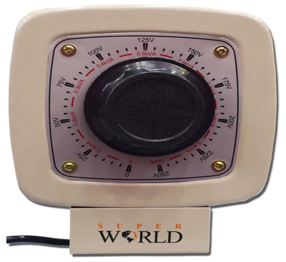 1kVA Variac Tdgc2 Single Phase Manual Voltage Regulator Variable Transformer - a cream-colored square device with a central black control knob and a voltage dial.