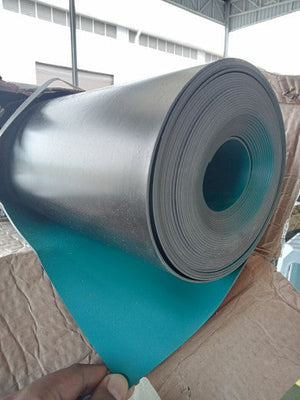 1m*1m*2mm Antistatic ESD Floor Mat/ESD Rubber Table Mat For Production/S5 PVC Antistatic Workbench Rubber Mat - a roll of teal-coloured rubber matting with a smooth grey exterior, partially unrolled from its cardboard packaging.