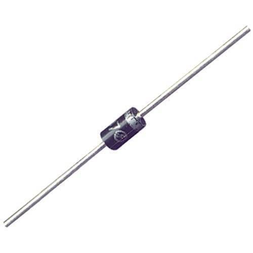1N4007 Rectifier Diode - shown as a black cylindrical electronic component with a silver band on one end and two straight metal leads extending outwards.