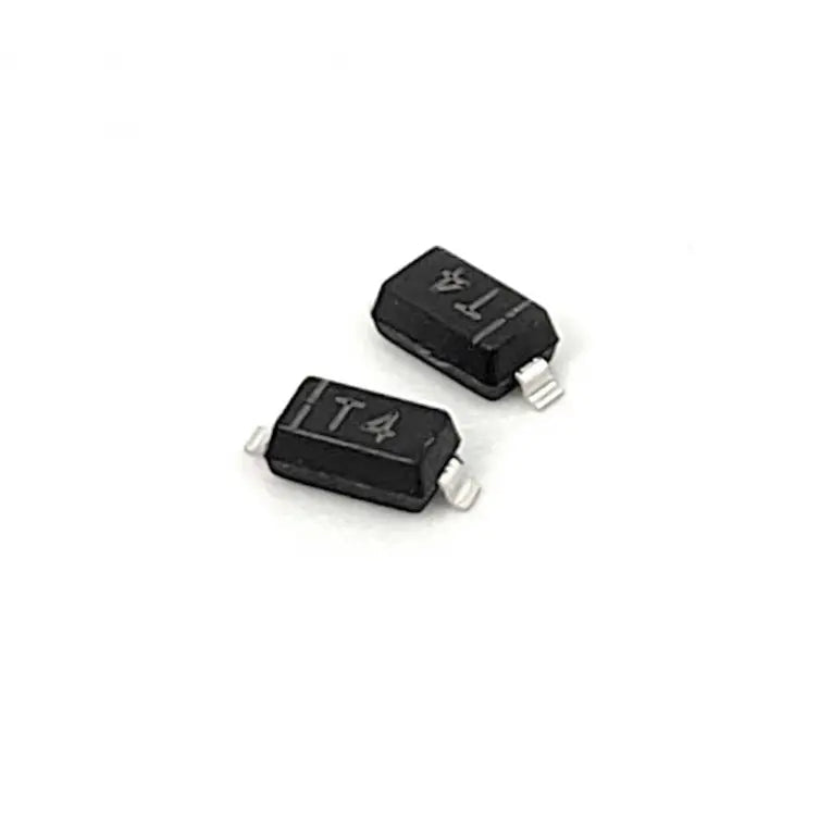 1N4148 SMD Diodes - shown as two small black rectangular electronic components with metal leads on each end, featuring the marking T4 on their surface.