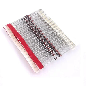 1N4742A 12V 1W Zener Diode Do-41 - shown as a bulk strip of multiple axial-lead diodes held together by a red paper tape on a white carrier.
