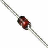 1N4744A 15V 1W Zener Diode | Voltage Regulation | Digilog.pk - a close-up of a small, cylindrical red electronic component with a black band and two metallic wire leads extending from ends.