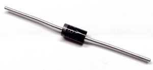 1N5822 Schottky Diode - a black cylindrical electronic component with two silver metal leads extending from opposite ends.