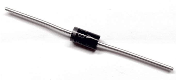 1N5822 Schottky Diode - a black cylindrical electronic component with two silver metal leads extending from opposite ends.