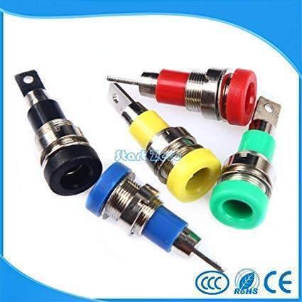 1pcs 4mm Banana Plugs Banana Jack Socket Dia 4 Panel Binding Post Terminal Banana Plug Hole - (color: Yellow Or Green) - five panel-mount binding posts in black, red, yellow, blue, and green colors arranged on a white background.