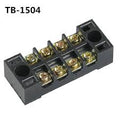 1pcs 600V 15A 4 Positions Barrier Strip Terminal Block Wire Connector Tb-1504 - a black, four-position barrier strip connector featuring eight metal screw terminals and two mounting holes.
