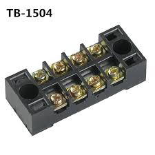 1pcs 600V 15A 4 Positions Barrier Strip Terminal Block Wire Connector Tb-1504 - a black, four-position barrier strip connector featuring eight metal screw terminals and two mounting holes.