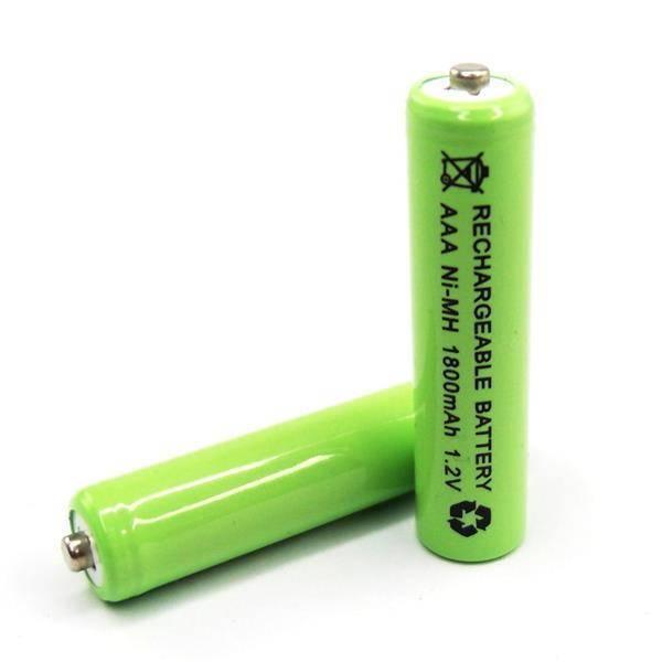 1pcs AAA Ni-MH 1.2 v Rechargeable Battery AAA 1000mAh Battery Rechargeable Batteries Ni-MH Battery - two green cylindrical AAA batteries with printed text including Ni-MH 1800mAh 1.2V, shown on a white background.