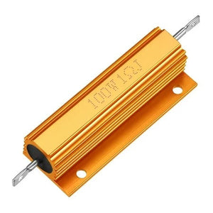 1R 100W Watt Load Resistor Aluminum Wire Wound Golden 1 Ohm Resistor - a gold-colored, finned aluminum-housed resistor with metal terminals at both ends.