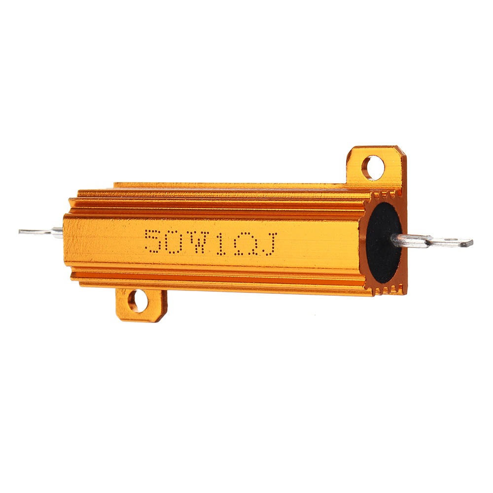 1R 50W Watt Load Resistor Aluminum Wire Wound Golden - a gold-colored, rectangular wire-wound resistor with two metal mounting tabs and two terminals.