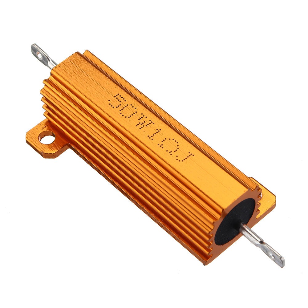 1R 50W Watt Load Resistor Aluminum Wire Wound Golden - a gold-colored, finned, rectangular power resistor with two metal terminals and mounting tabs.