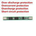 1s 4A BMS Module For Li Ion Batterey 259-fdc-3540 - a long, thin green circuit board with two 8205A chips, surface-mount components, and B+ and B- pads.