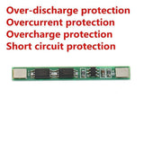 1s 4A BMS Module For Li Ion Batterey 259-fdc-3540 - a long, thin green circuit board with two 8205A chips, surface-mount components, and B+ and B- pads.