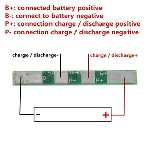 1s 4A BMS Module For Li Ion Batterey 259-fdc-3540 - a wiring diagram for a green circuit board with B+, B-, P+, and P- connection pads.