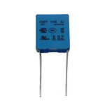 1uF/275V Non Polar Capacitor (105 /275V Film Capacitor ) - a blue rectangular film capacitor with two metal leads and printed text including 105K, 310V~, and X2.