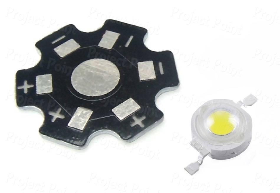 1W High Power White SMD LED With Heatsink - shown as a separate white LED component next to a black star-shaped metal PCB heatsink.