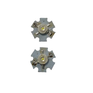1W LED with Soldered Heat sink - two white star-shaped aluminum-backed LED modules with visible solder points on the contact pads.