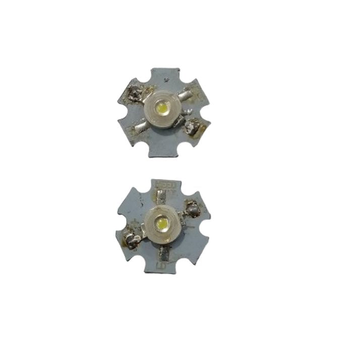 1W LED with Soldered Heat sink - two white star-shaped aluminum-backed LED modules with visible solder points on the contact pads.