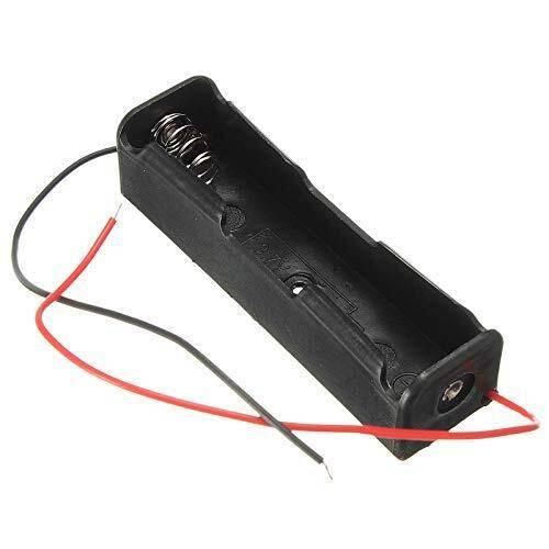 1x 18650 Battery Cell Holder - a black plastic battery case with a metal spring contact and red and black wire leads.