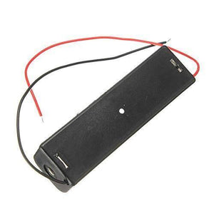 1x 18650 Battery Cell Holder - a black plastic rectangular battery case with one red and one black wire lead extending from one end.