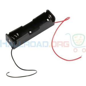 1x 18650 Battery Cell Holder - a black plastic single-cell battery case with a coiled spring contact and red and black wire leads.