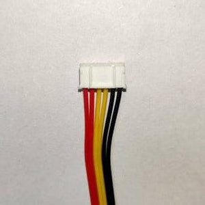 2.0mm 6 Pins Wire Both Side female Jack - a close-up of a white 6-pin connector with two red, two yellow, and two black wires attached.