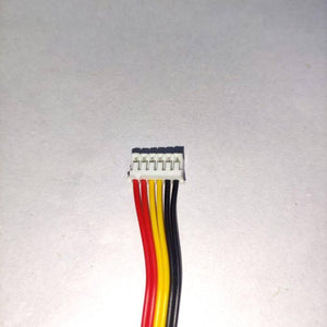 2.0mm 6 Pins Wire Both Side female Jack - a close-up view of a white 6-pin connector housing with red, yellow, and black wires attached.