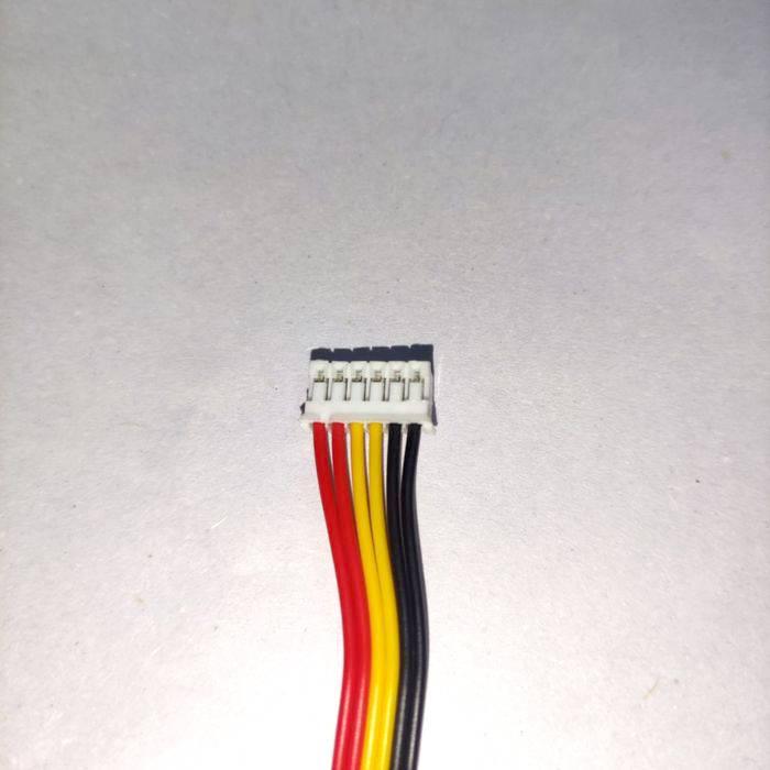 2.0mm 6 Pins Wire Both Side female Jack - a close-up view of a white 6-pin connector housing with red, yellow, and black wires attached.