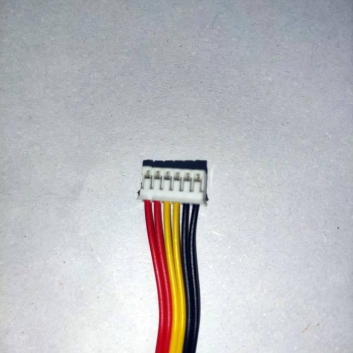 2.0mm 6 Pins Wire Both Side female Jack - a close-up view of a white 6-pin connector housing with red, yellow, and black wires attached.