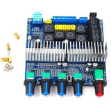 2.1 Channel Audio Stereo Equalizer Bluetooth Hifi Power Subwoofer Amplifier Board TPA3116D2 - circuit board with a heatsink, five knobs, and accessories.