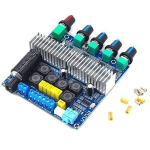 2.1 Channel Audio Stereo Equalizer Bluetooth Hifi Power Subwoofer Amplifier Board TPA3116D2 - circuit board with five knobs and accessories.