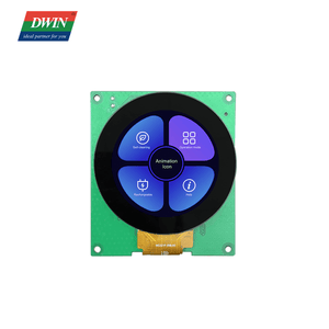 2.1 Inch Circular Smart LCD DMG48480C021_03WTC Commercial Grade - a green square circuit board with a round display featuring four icons for cleaning, mode, power, and help.
