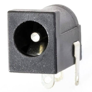 2.1x5.5mm DC Jack PCB Mount Internal Barrel Connector - a black plastic DC power jack with a central metal pin and three silver-colored terminal pins.
