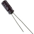 2.2uF 50V Electrolytic Capacitor - a dark brown radial through-hole component with two metal leads and printed text showing the capacitance and voltage.