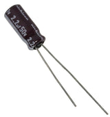 2.2uF 50V Electrolytic Capacitor - a dark brown radial through-hole component with two metal leads and printed text showing the capacitance and voltage.