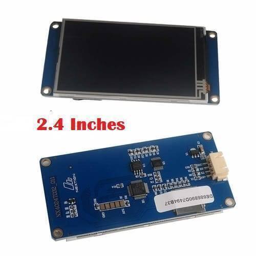 2.4 Inch Nextion TFT HMI LCD Touchscreen NX3224T024 - the front display and the blue back circuit board with a white connector and a serial number label.