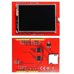 2.4 Inch TFT LCD Shield For Arduino ESP32 Solar Inverter - shown from the front with a black display and from the back with pin headers and an SD card slot.