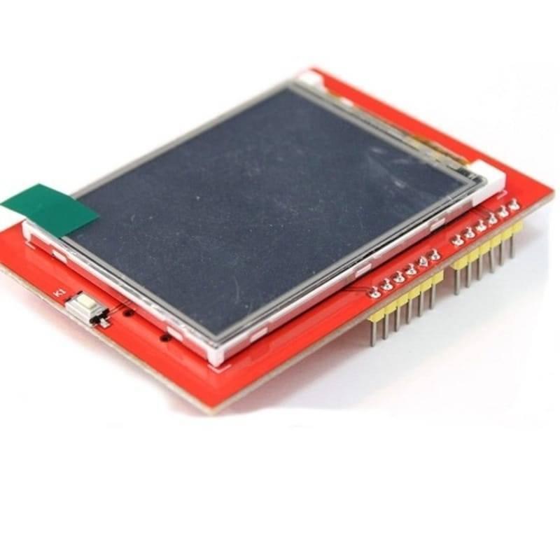 2.4 Inch TFT LCD Shield For Arduino ESP32 Solar Inverter - a red rectangular circuit board featuring a black display screen and a row of gold pins.